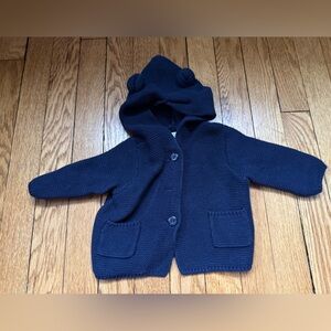 GAP Dark Blue Bear Baby Knit Hooded Cardigan - Size 3-6 Months